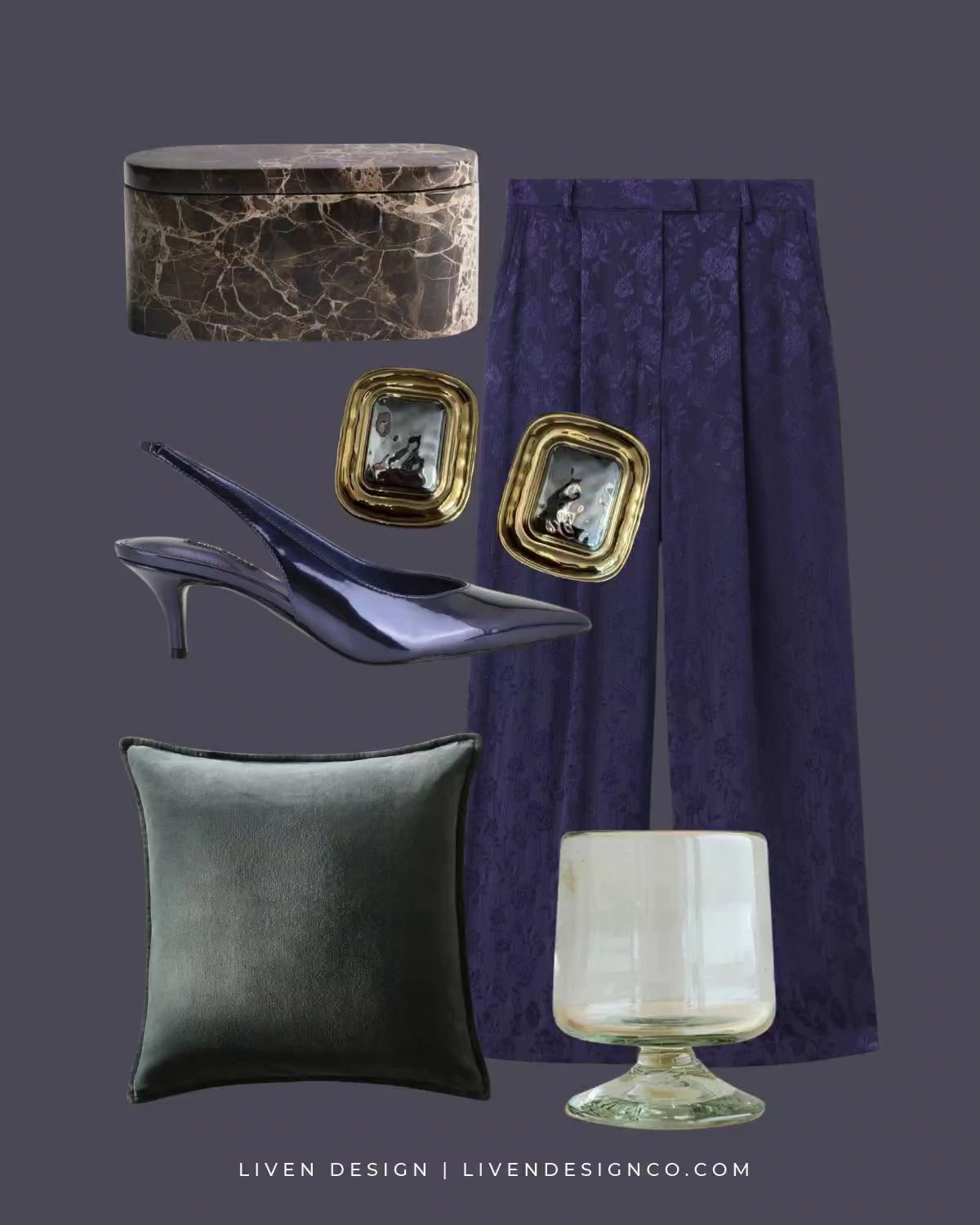 New discoveries. Style inspiration. Fall style. Statement earrings. Jacquard silk pants. Purple pants. Velvet pillow. Mango Home. Goblets. Mirror heels. Slingback heels. Marble box. 

#LTKSeasonal #LTKHome #LTKSaleAlert
