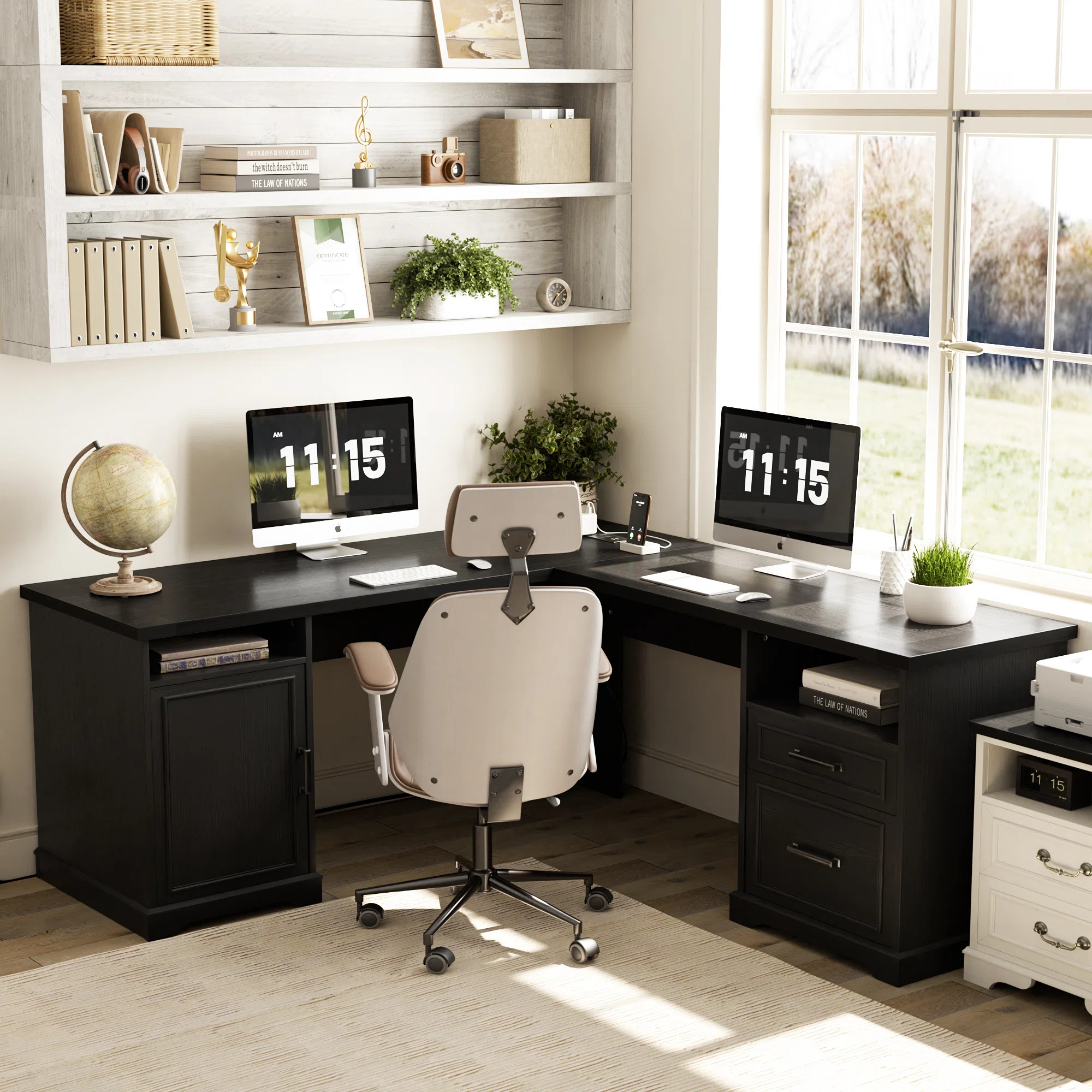 60‘’ L Shaped Desk with Wooden Drawers | Wayfair North America