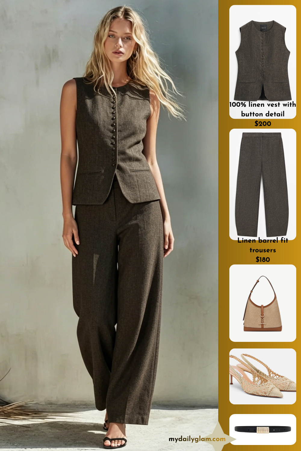 Minimal Summer Earth Tone Two Piece Linen Outfit Round Neck Slim Waist Vest & Oversized Flowy Wide Leg Pants Capsule Look

#SummerLinenOutfit #MinimalFashion #CapsuleWardrobe 

 #LTKootd #LTKOver40 #LTKWorkwear