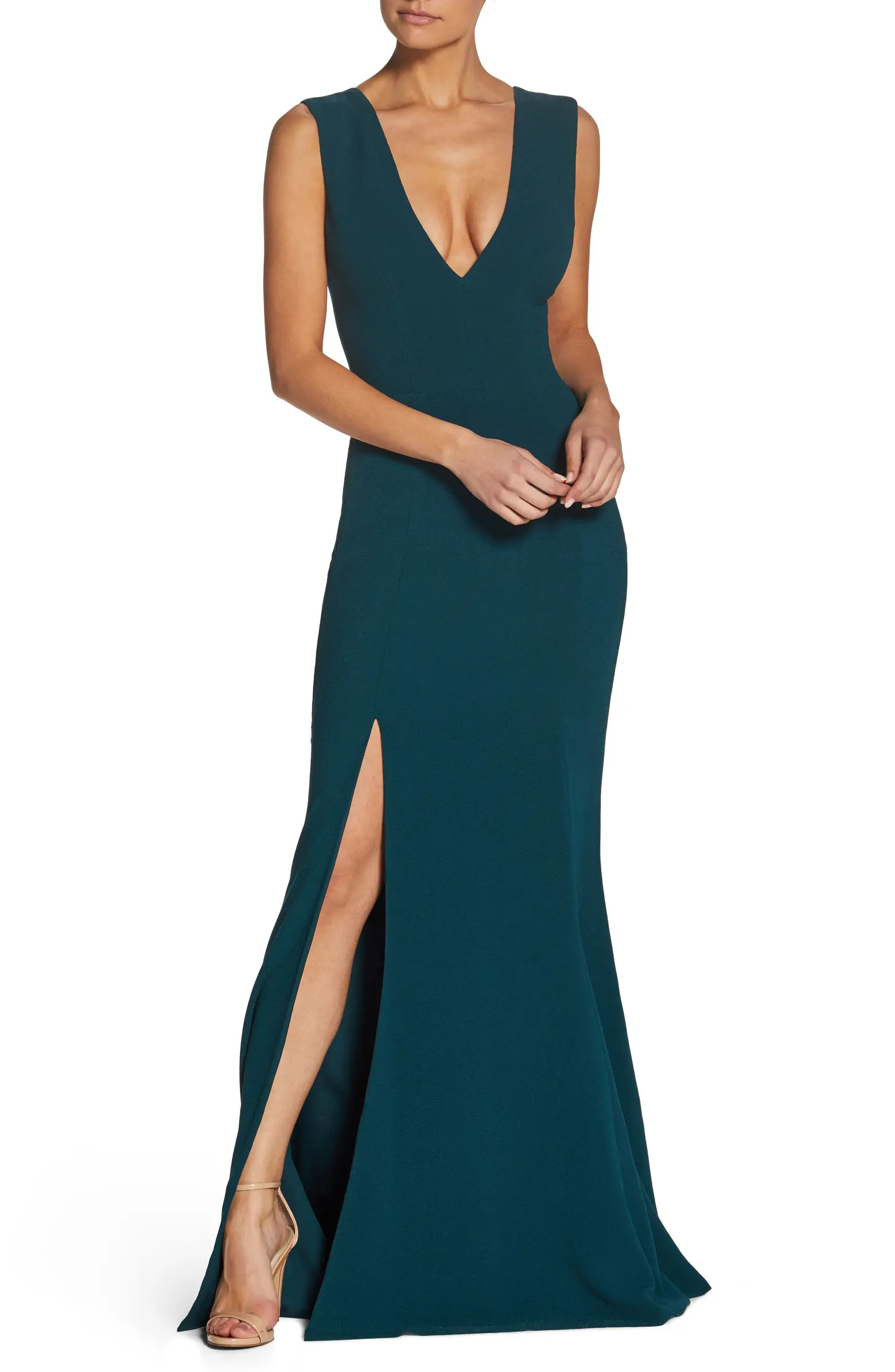 Sandra Plunge Crepe Trumpet Gown | Nordstrom