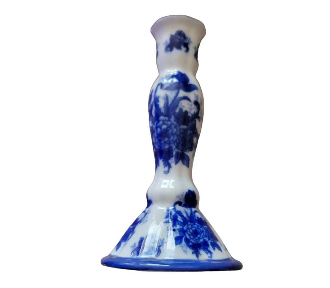 Cracker Barrel Porcelain Large 9 Inch Candle Holder Cobalt Blue White Vintage - Etsy | Etsy (US)