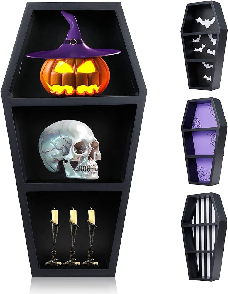 Gothic Life Coffin Shelf - Spooky Wooden Goth Decor for Home, Black Hanging Wooden Shelf for Wall... | Amazon (US)