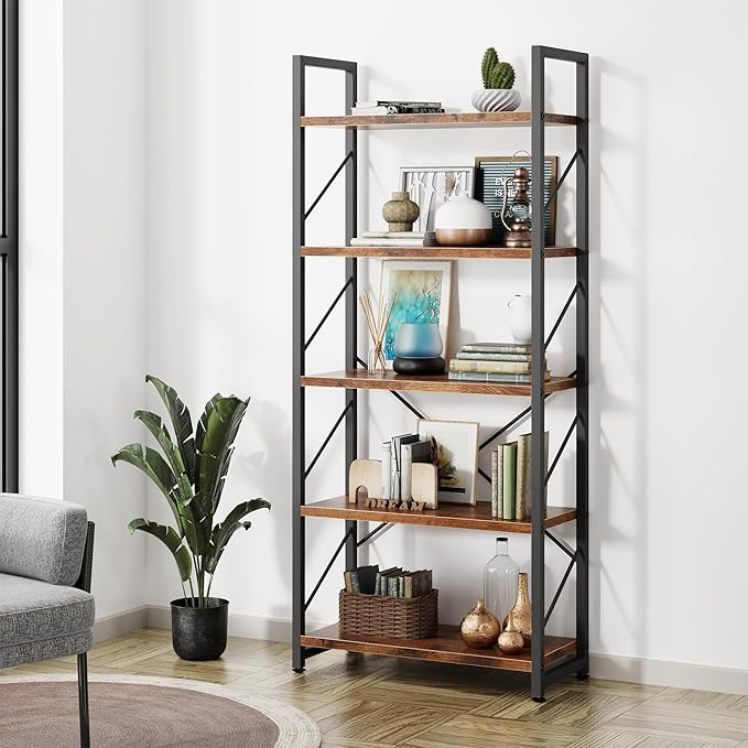 Shintenchi Bookshelf, 5 Tier Bookshelf, Tall Bookcase Shelf for CDs/Movies/Books, Home Office Boo... | Amazon (US)