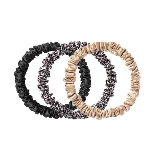 SLIP Skinny Scrunchies: Elevate Your Hair Game with Anti-Crease, Anti-Breakage Design,Crafted from Slipsilk™, Fierce: 3 Pure Silk Skinny Scrunchies in Black, Caramel & Leopard | Amazon (US)