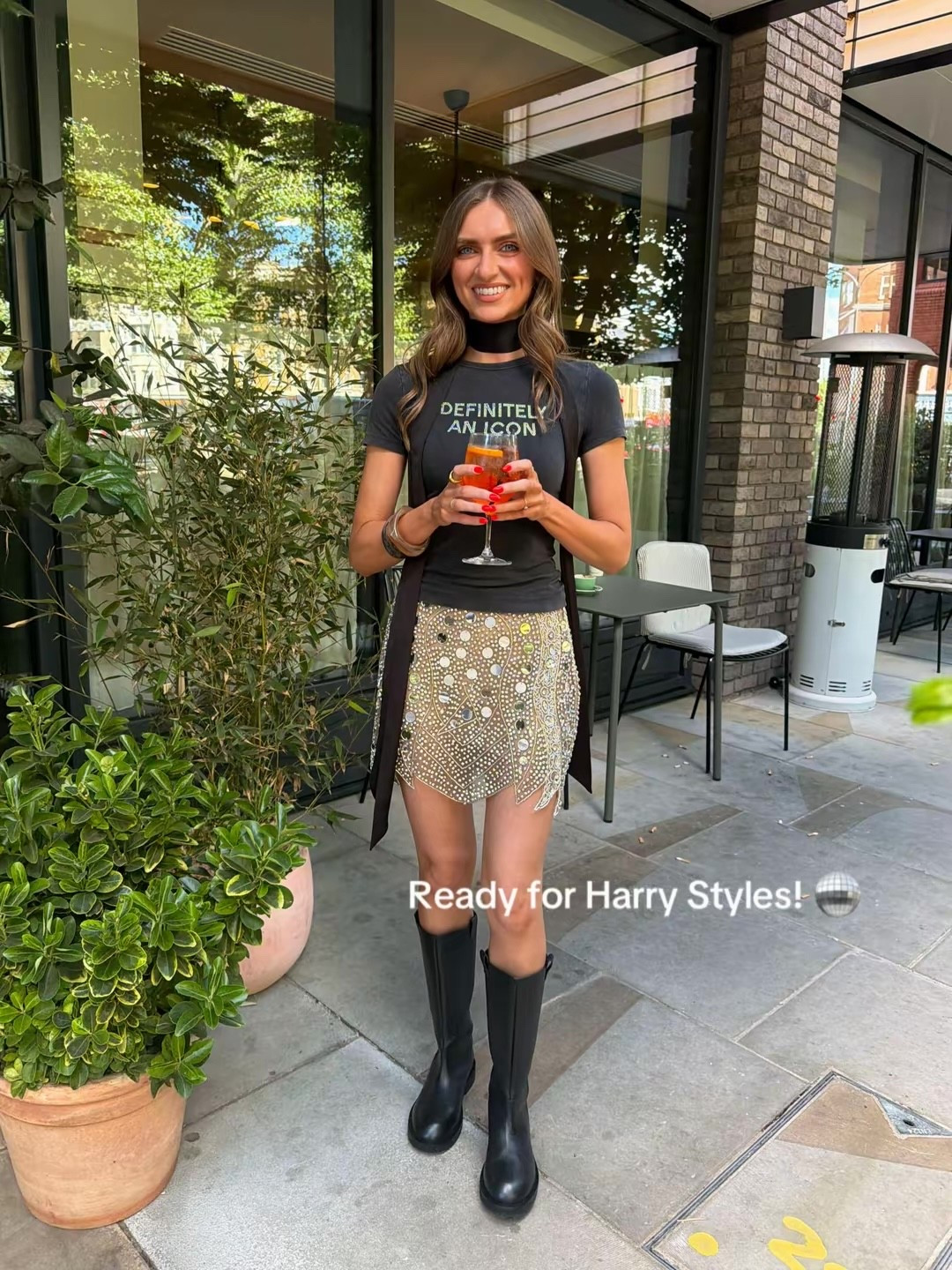 Small in the Zara t-shirt for Harry Styles
Small in the Zara beaded skirt
Topshop leather boots