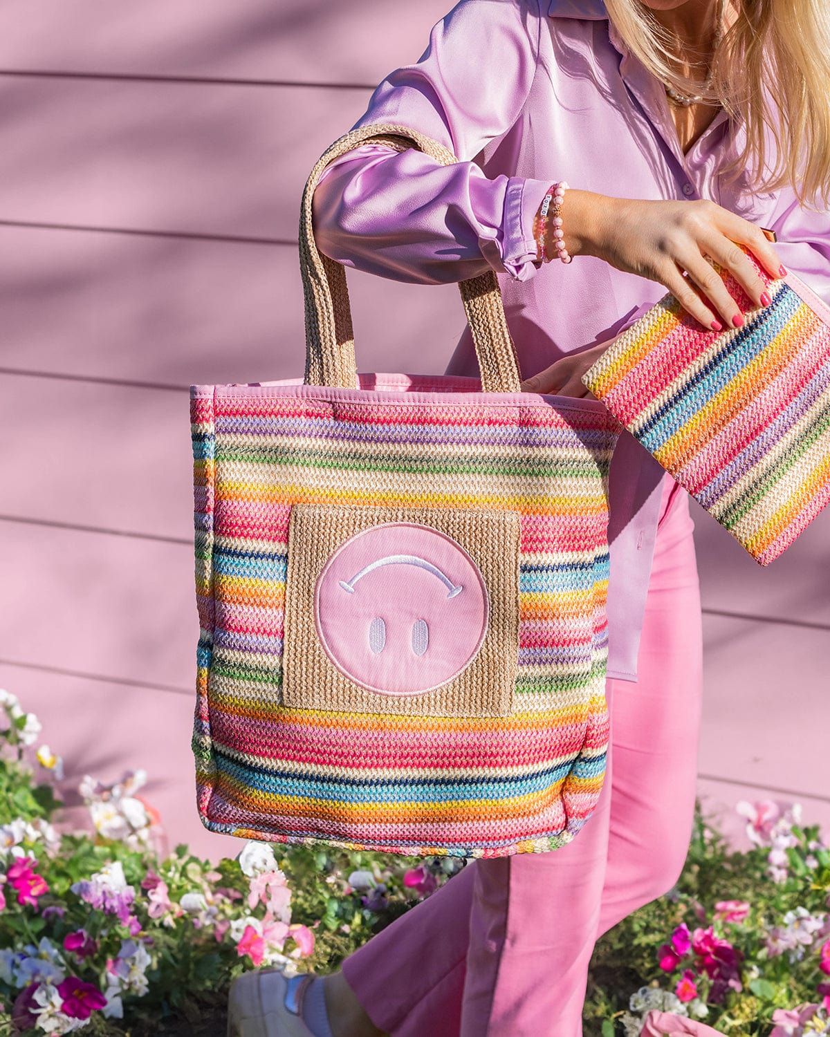 Bring On The Fun Smiley Woven Rainbow Tote | Packed Party