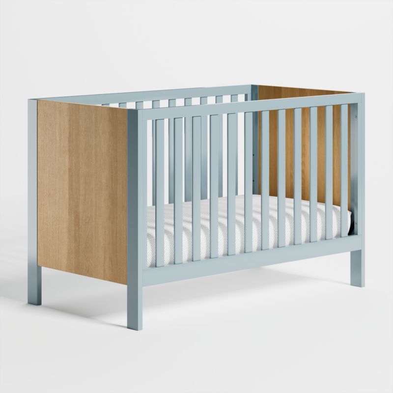 Opie Two-Tone Wood and Cloud Blue Baby Crib + Reviews | Crate & Kids | Crate & Barrel