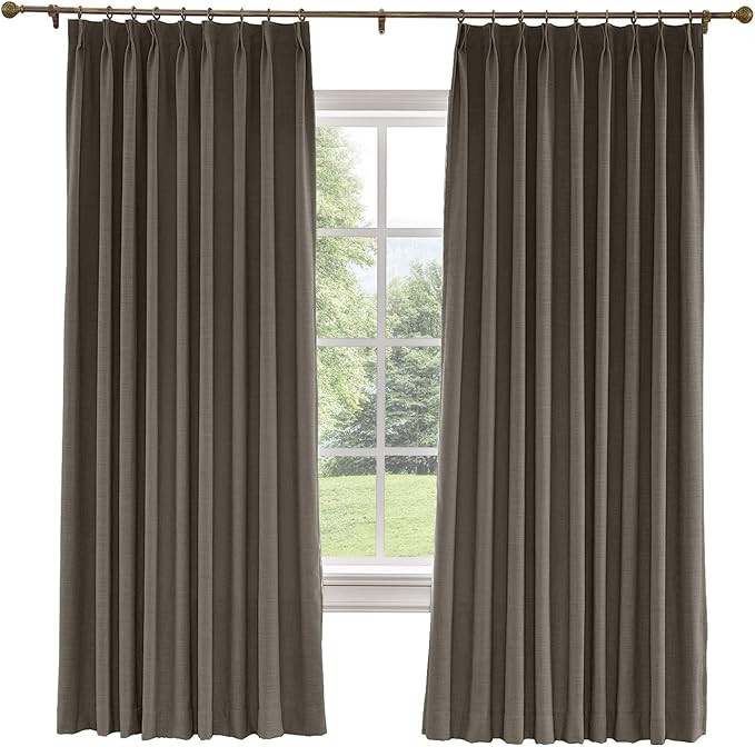 TWOPAGES 72 W x 102 L inch Pinch Pleat Darkening Drape Faux Linen Curtain with Blackout Lining Dr... | Amazon (US)