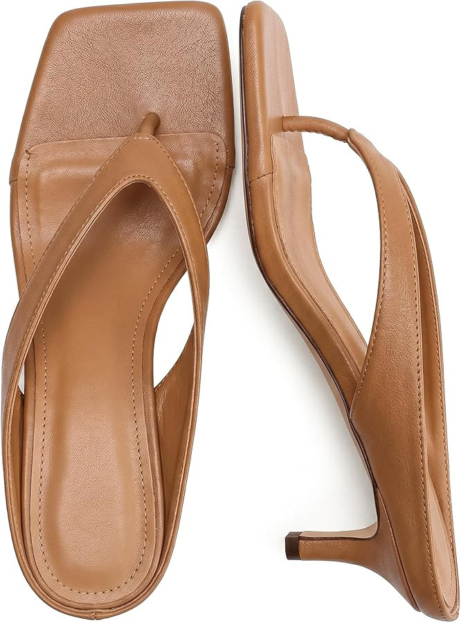 Riekhany Riekany Kitten Heeled Sandals for Women Slip On Square Clip Toe Flip Flips Low Heel Pump... | Amazon (US)