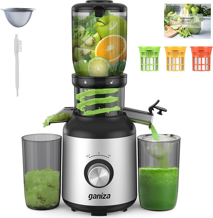 Ganiza Cold Press Juicer, 4.3" Compact Space-Saving Design Juicer Machine with 3 Replaceable Filt... | Amazon (US)