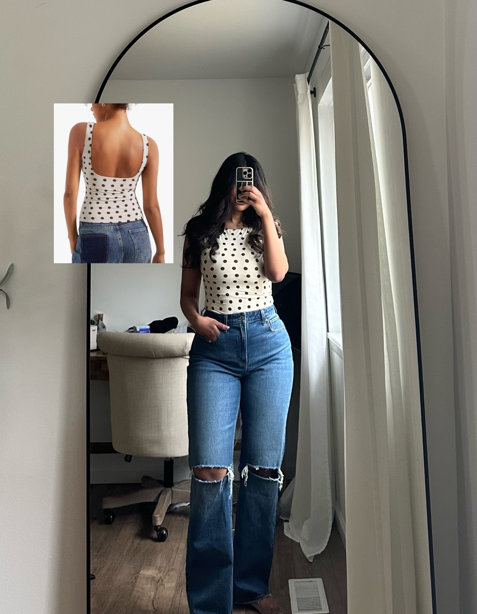 Polka dot low back top! Amazon find! Under $25!! Size medium! Supportive material built in cups- Abercrombie 90’s relaxed jeans size 8 long!

#LTKSpringSale #LTKSaleAlert #LTKMidsize