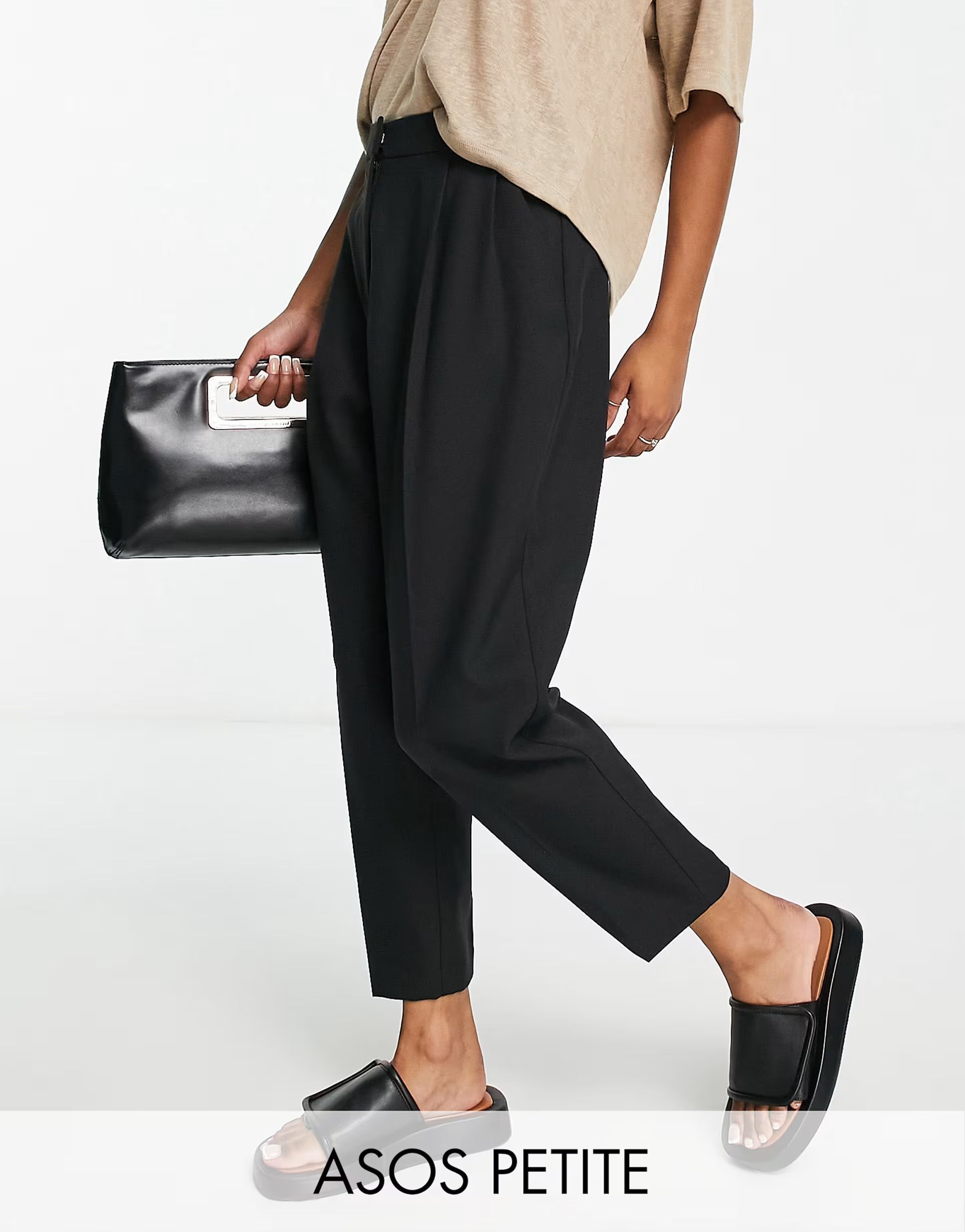 ASOS DESIGN Petite smart tapered pants in black | ASOS (Global)