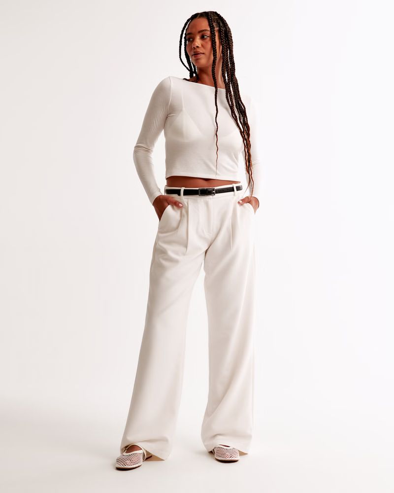 Curve Love A&F Sloane Low Rise Tailored Pant | White Dress Pants | White Work Pants | Abercrombie & Fitch (US)