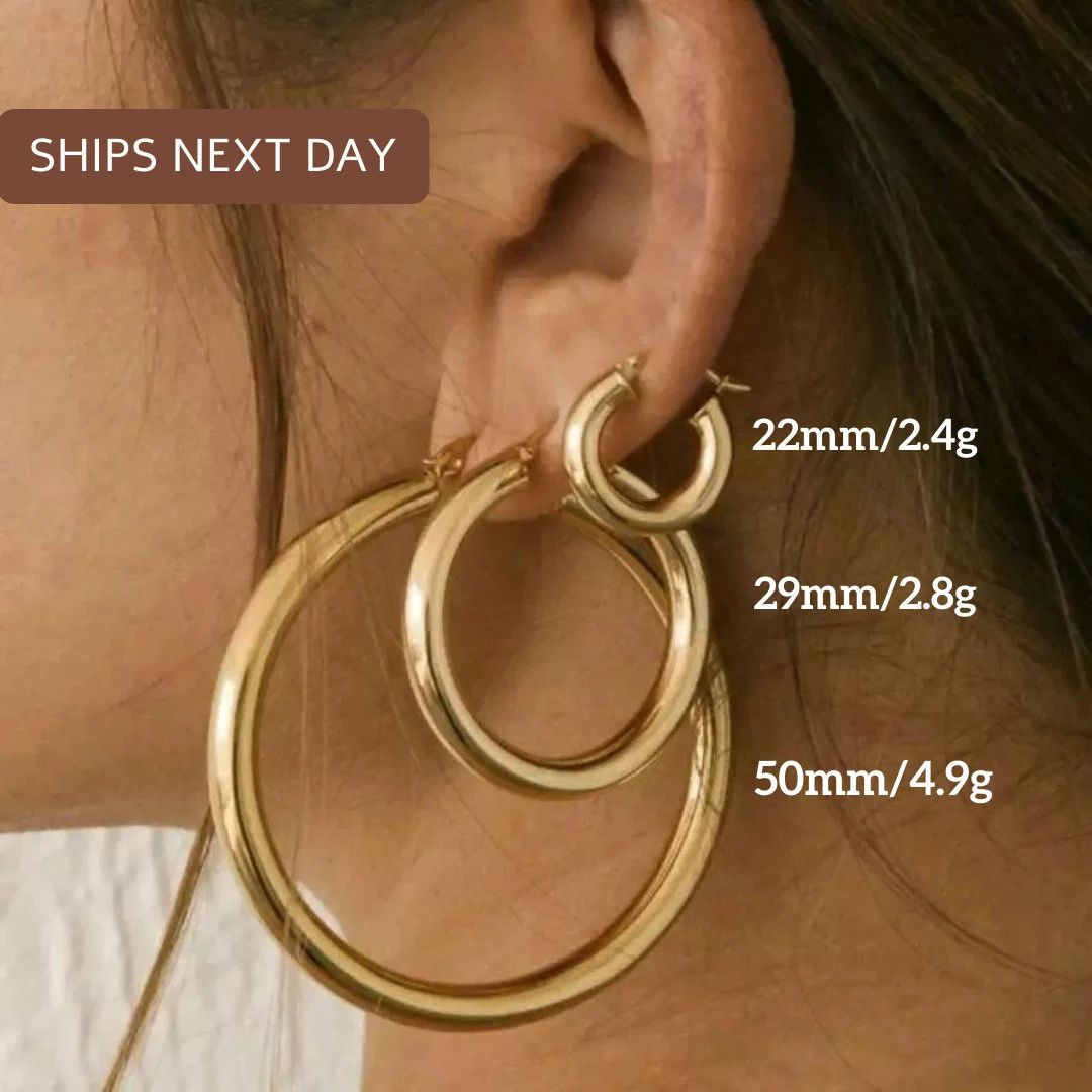 18K Gold Filled Thick Hoops - Gold Thick Hoop Earrings - Simple Thick Hoops - Gold Filled Hoop Ea... | Etsy (US)