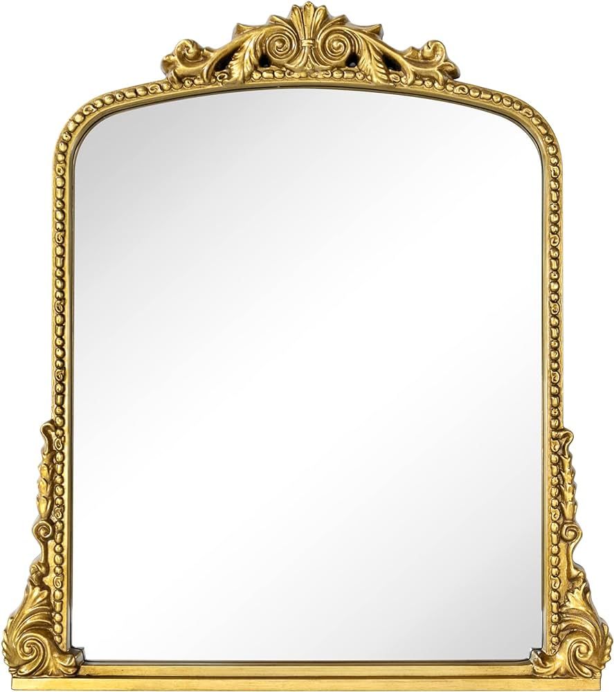 Antiqued Gold Ornate Mirror Arched Mantel Wall Mirror Baroque Inspired Bathroom Vanity Rectangle ... | Amazon (US)