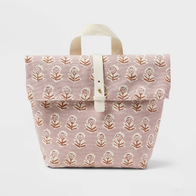 Printed Canvas Roll Top Lunch Tote Pink Floral - Threshold™ | Target