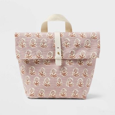 Printed Canvas Roll Top Lunch Tote Pink Floral - Threshold™ | Target