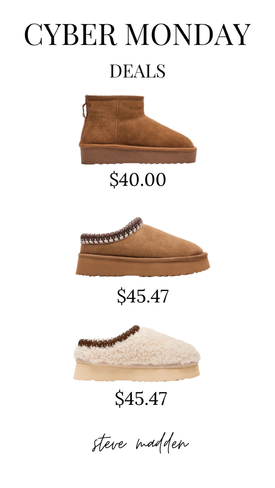 Cyber Monday deals with code “CYBER” on these Steve Madden Shoes! Perfect Christmas gift for her!

#LTKCyberWeek #LTKSeasonal #LTKHoliday