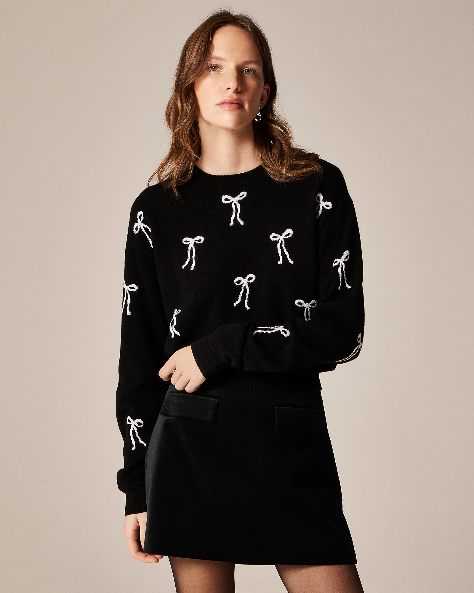 Perfect cashmere crewneck sweater in bow print | J. Crew US