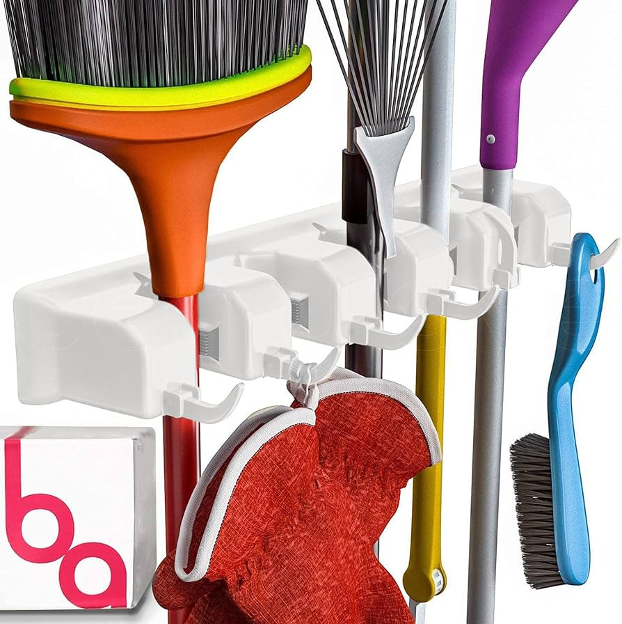 Broom Holder Wall Mount, Mop and Broom Hook - Wall Hanging Garden Tool & Utility Closet Organizer... | Amazon (US)
