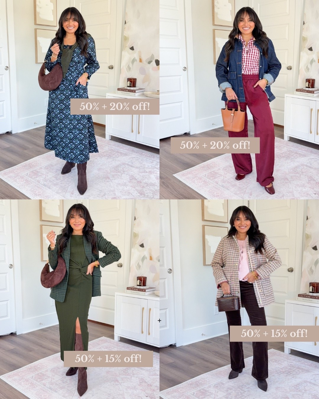 I'm a petite 32 year old. This is what I'm wearing this fall! Petite Fall Outfits! Use code ITSFALL for an extra 20% off $150+ at J Crew Factory!
For reference: I’m 5’0, 32b bra size, and 2/26 in bottoms, pear shaped. 
*Everything I share is unaltered! TTS means true to size.

Blue printed long sleeve dress size 00 regular TTS - i wanted this dress to fit full length so i went with the regular sizing
Green heather loden sweater size xxs regular TTS
Brown cafe noir boots size 5.5 TTS

Pink ruffle trim sweater size xs TTS - size up a size if you have a larger bust
Plaid barn jacket size xs petite - roomy fit, i probably could have sized down to the xxs petite but i like the roomy fit
Brown iced espresso corduroy pants size 26 petite TTS
Dark brown boots size 5.5 TTS

Green mountain evergreen color dress size xs regular - I wanted this to be a maxi dress length on me so I went with regular sizing - TTS!
Green melange blazer size 0 petite TTS
Brown tall boots size 5.5 TTS

Denim barn jacket size xxs petite - runs big, size down a size 
Burgundy gingham top size xs petite TTS
Bugundy pull on pant - I accidentally ordered size small regular which is too big and too long. I tried on the small petite in black and it's the perfect fit! 
Burgundy mary jane slingbacks size 5 TTS





fall outfits 2025
fall outfit ideas
casual fall outfits
chic fall outfits
fall fashion inspo
everyday fall outfits
fall style guide
fall capsule wardrobe
fall street style
30 something fall fashion
petite fall outfits
petite fall fashion
fall outfits for petites
petite style fall
fall outfit ideas petite
cozy fall outfits
Rachel Miranda Blog
Honeysweetpetite
Honey Sweet Petite


Comment SHOP below to receive a DM with the link to this post on my LTK ⬇ https://liketk.it/5q2qU #ltkstyletip #ltkpetite #ltksalealert

#LTKStyleTip #LTKPetite #LTKSaleAlert