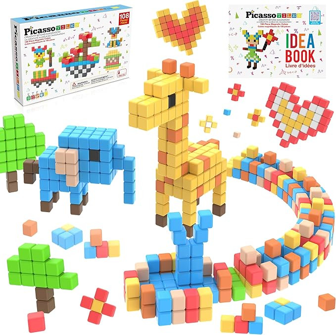 Picasso Cubes 1” Magnetic Puzzle Cubes 108 Piece Magnet Construction Building Block Set Sensory... | Amazon (US)
