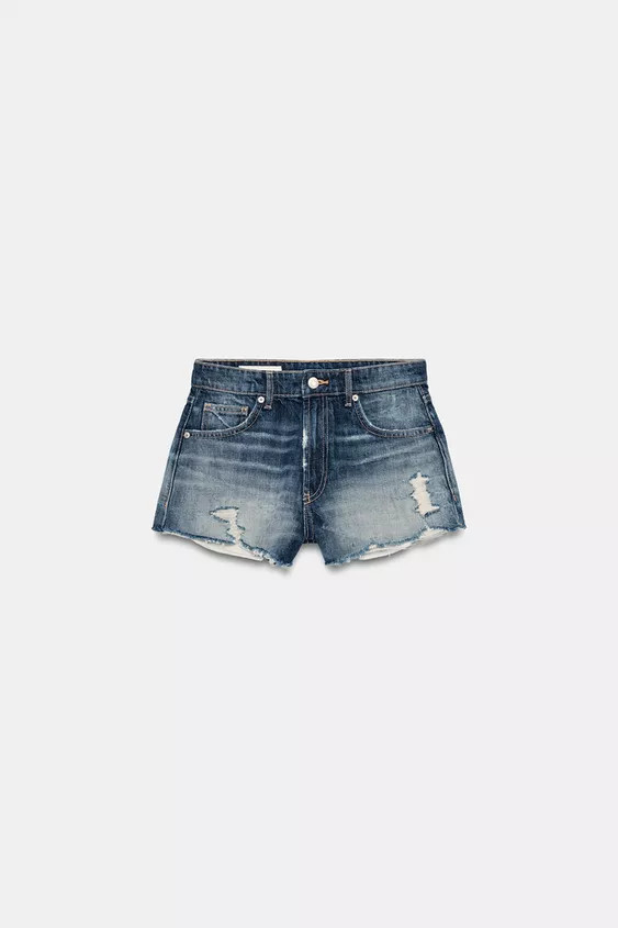 TRF RIPPED HIGH-WAISTED DENIM SHORTS | Zara US