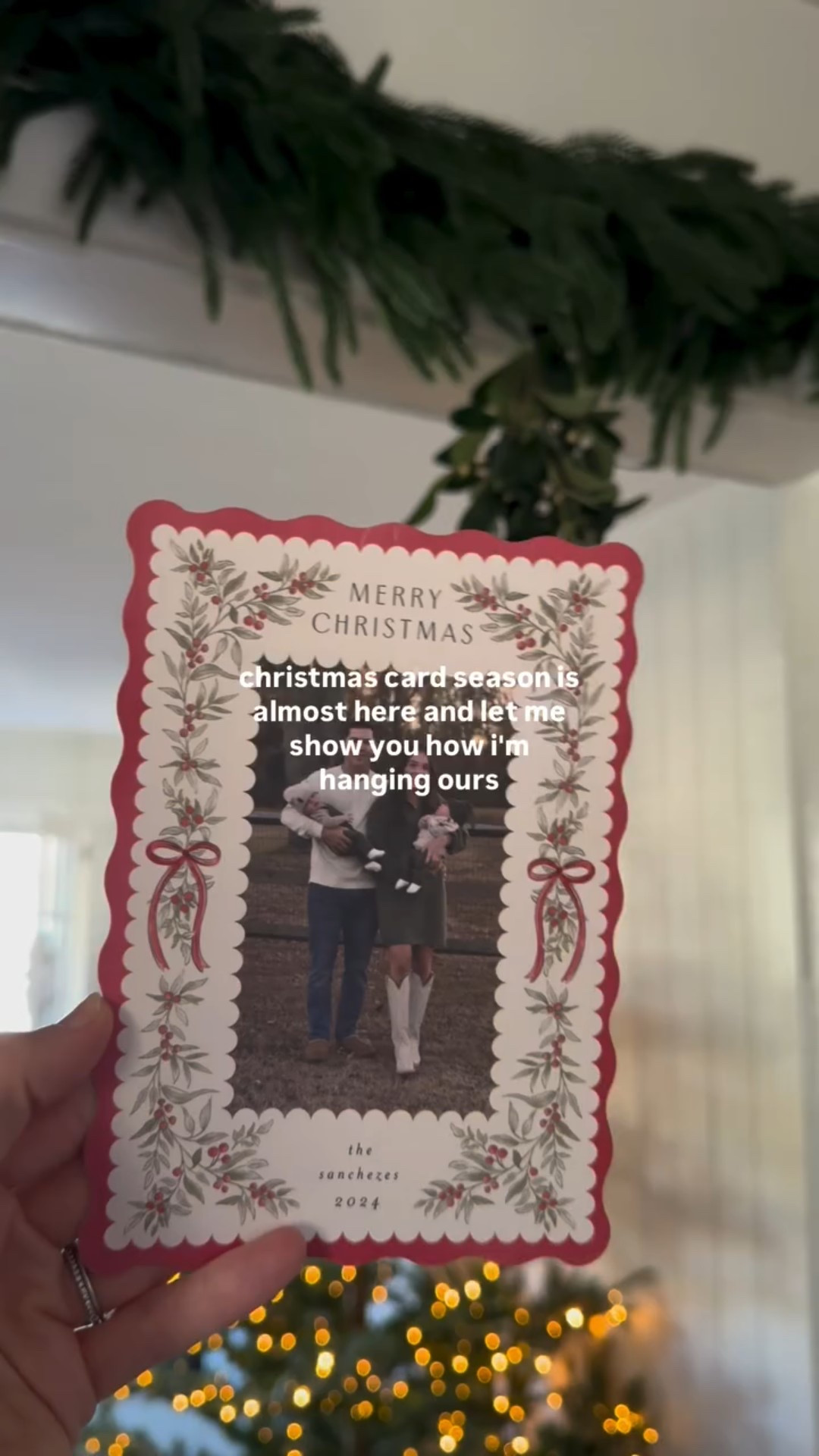 (11/19/25) Adding the sweetest holiday touch to our home with this Christmas card garland!  

I styled our doorway with a mix of greenery garland, green velvet bows, and a little mistletoe moment and now it’s my favorite cozy corner in the house. 

The perfect way to display Christmas cards without crowding the fridge or if you don't have a magnetic front of your fridge (like me)! 🎄💌

Linking everything I used so you can recreate this easy, festive doorway garland in your own home! 

 #LTKHoliday #LTKSeasonal #LTKHome