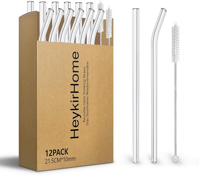 HeykirHome 12-Pack Reusable Glass Straw,Size 8''x10 MM,Including 6 Straight and 6 Bent with 2 Cle... | Amazon (US)