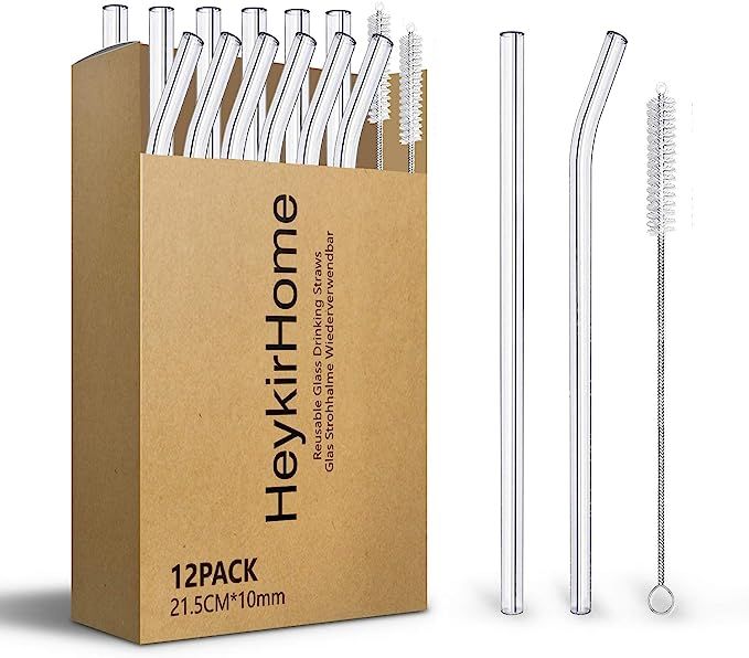 HeykirHome 12-Pack Reusable Glass Straw,Size 8''x10 MM,Including 6 Straight and 6 Bent with 2 Cle... | Amazon (US)