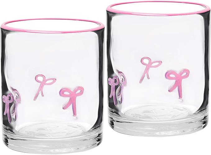 2 Pcs Pink Bow Icon Juice Glass Coquette Bow Aesthetic Anthropologie Cup 14 Oz Double Old Fashion... | Amazon (US)
