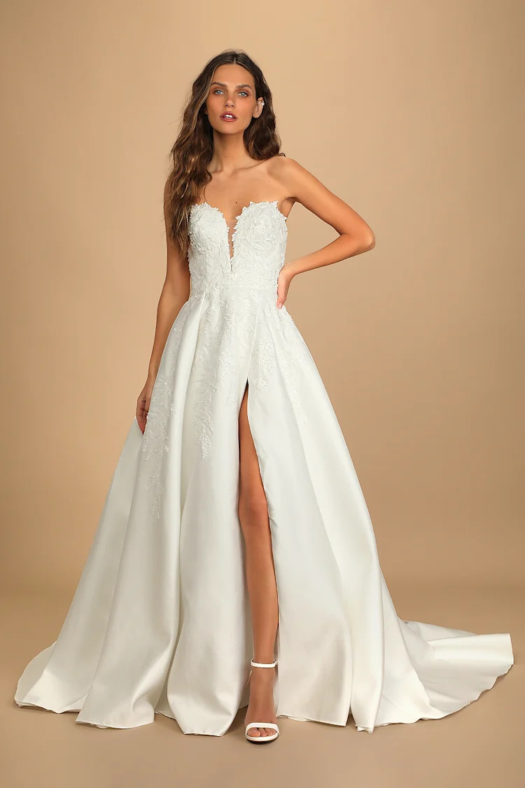 Now and Always White Beaded Embroidered Strapless Gown
            Lulus
         $399
        Pr... | Lulus