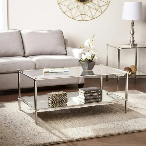 Ember Interiors Parell Glam Metal and Glass Coffee Table, Metallic Silver - Walmart.com | Walmart (US)