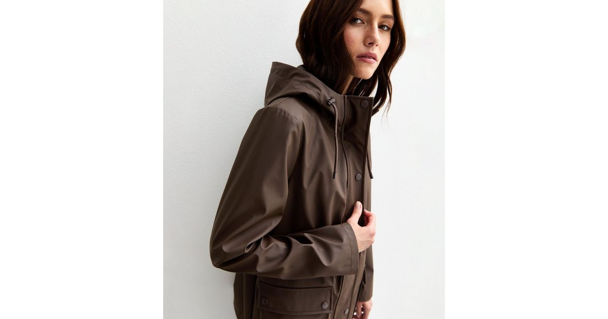 Dark Brown Water Resistant Drawstring Hood Rain Anorak | New Look | New Look (UK)