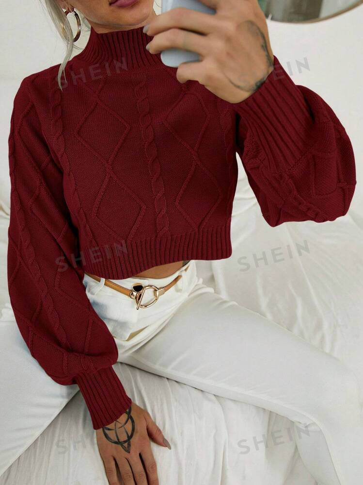 SHEIN Unity Lantern Sleeve Crop Sweater Pullover | SHEIN