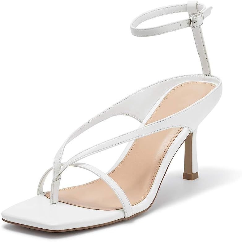 VETASTE Women's Toe-Thong Heeled Sandals Ankle Strap Stiletto Heel Party Dress Shoes | Amazon (US)