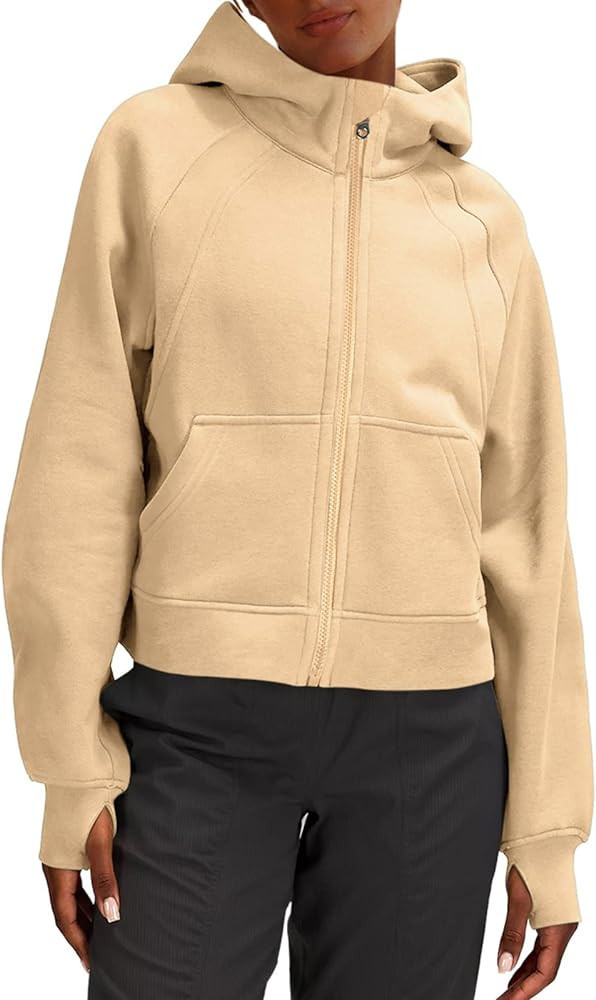 LASLULU Womens Full Zipper Hoodies Fleece Lined Collar Pullover Sweatshirts Long Sleeve Crop Tops... | Amazon (US)
