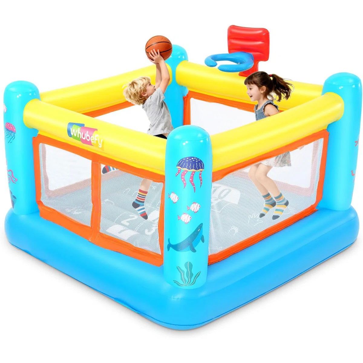 67.7'' X 67.7'' Small Inflatable Bounce House For Kid With Basketball Hoop, Game Map | Wayfair North America