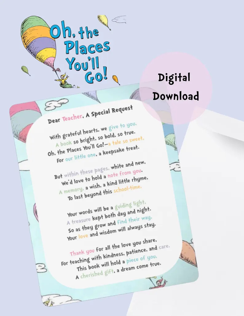 Graduation Keepsake Letter \u2013 Ask Teachers to Sign "oh, the Places You\u2019ll Go!" | Digital... | Etsy (Global)