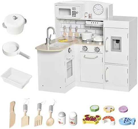 Qaba White Kids Kitchen Play Cooking Toy Set for Children with Drinking Fountain, Microwave, and ... | Amazon (CA)