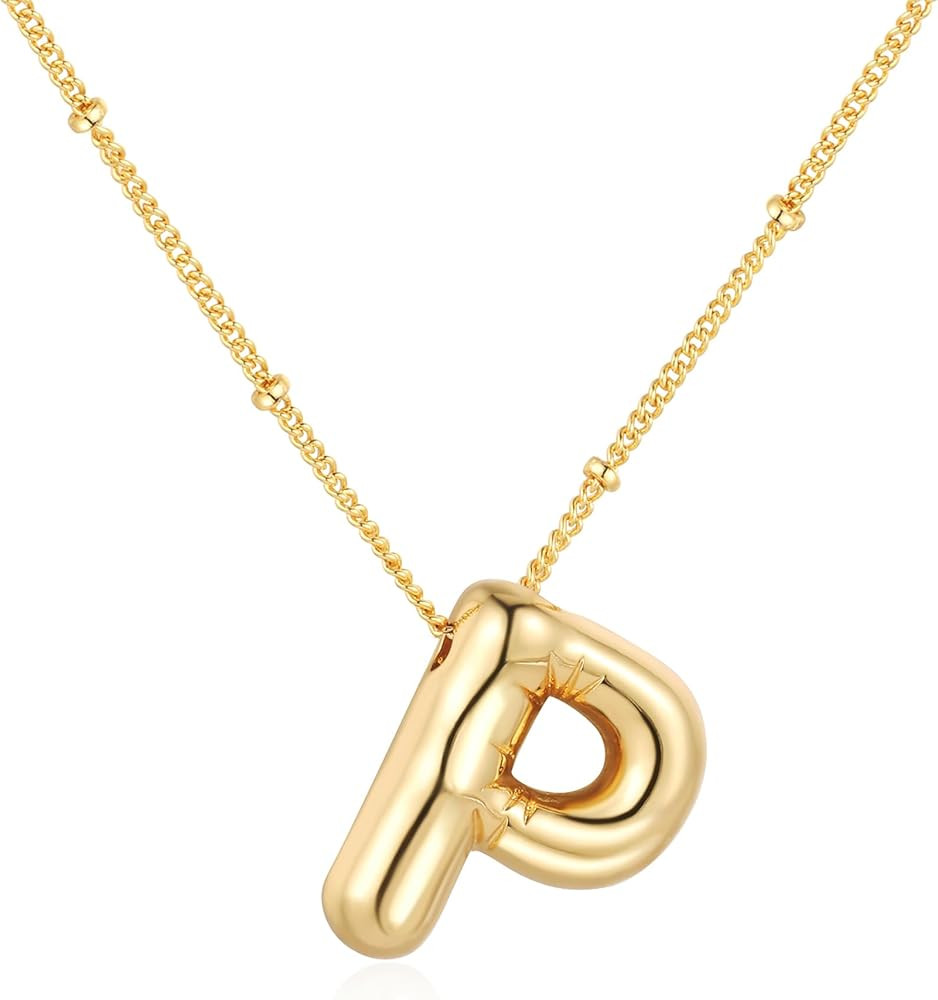 Chunky Bubble Initial Letter Necklace for Women Balloon Statement Dainty Alphabet Pendant 14K Gol... | Amazon (US)