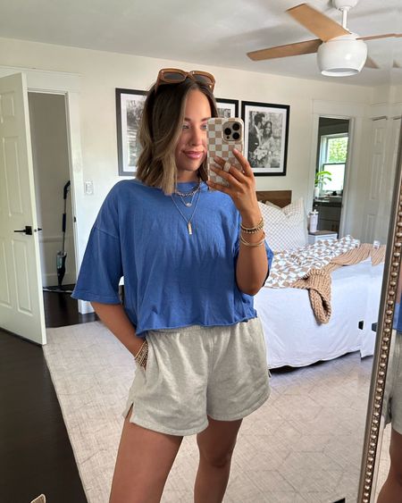 Todays lounge outfit / this FP movement tee has been a longtime fave! Medium in both the tee + shorts 💙 

Abercrombie, free people, loungewear, summer outfit, summer look, summer vibes 

#LTKunder50 #LTKFind