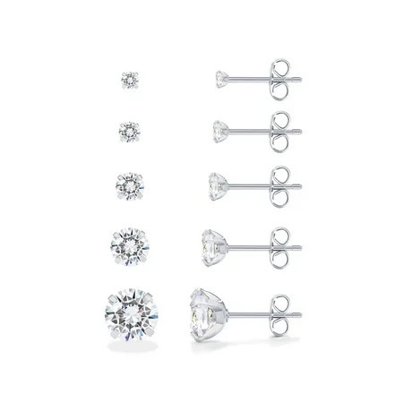 PAVOI Rhodium Flash Plated Hypoallergenic Stainless Steel Stud Earrings Set 5 Pairs | Walmart (US)