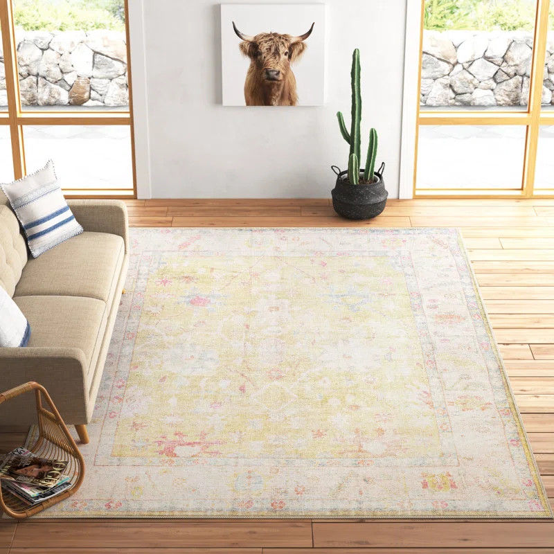 Dietrick Machine Washable Oriental Grass Green/Light Pink Area Rug | Wayfair North America