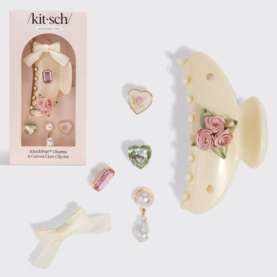 KitschPop™️ Curved Claw Clip & Charms in Pearlized Cream | Kitsch