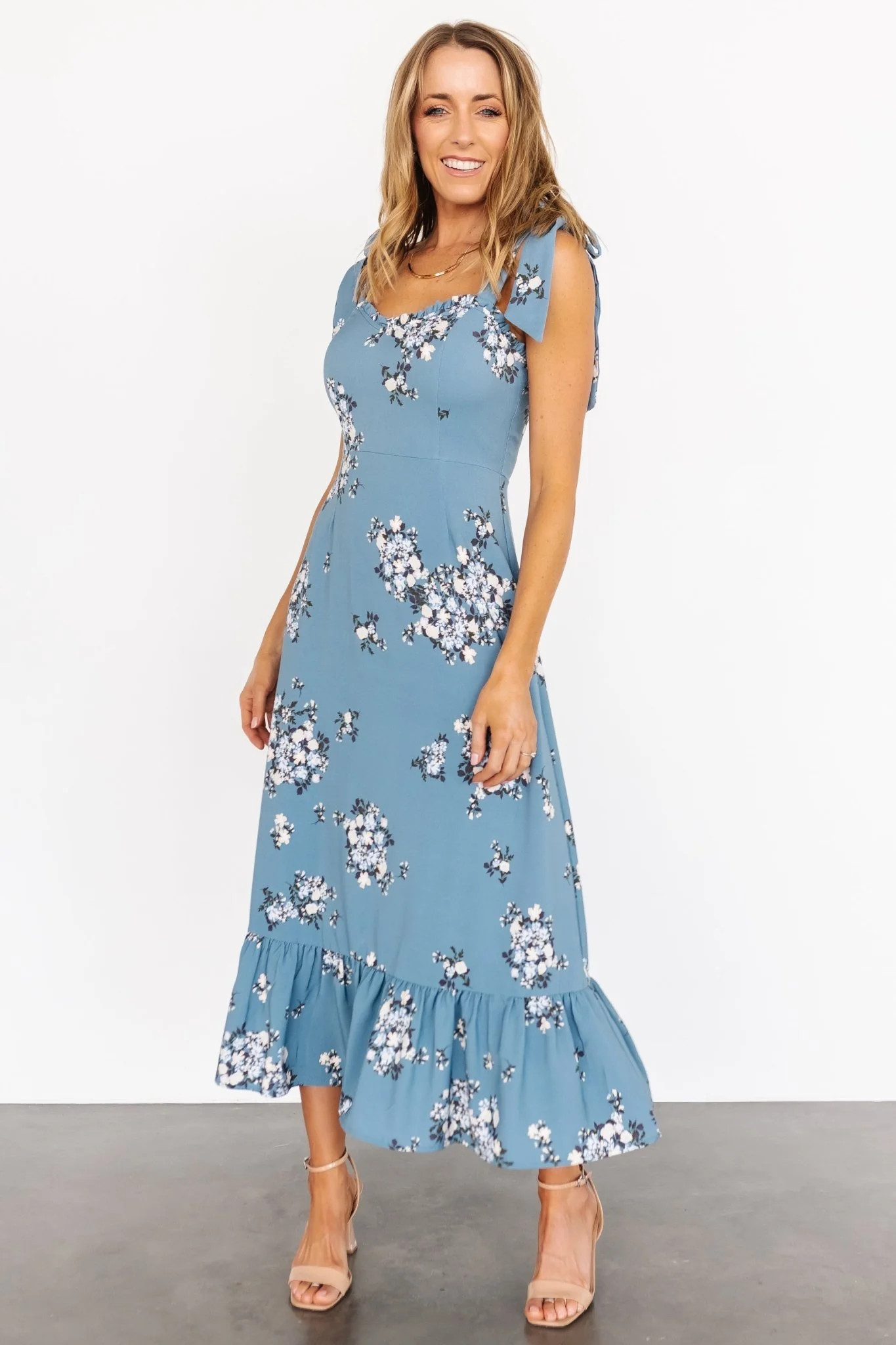 Krissy Midi Dress | Dusty Blue Floral | Baltic Born