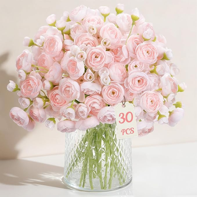 Alupssuc 30Pcs Ranunculus Artificial Flowers Faux Silk Mini Ranunculus, Spring Flowers Artificial... | Amazon (US)