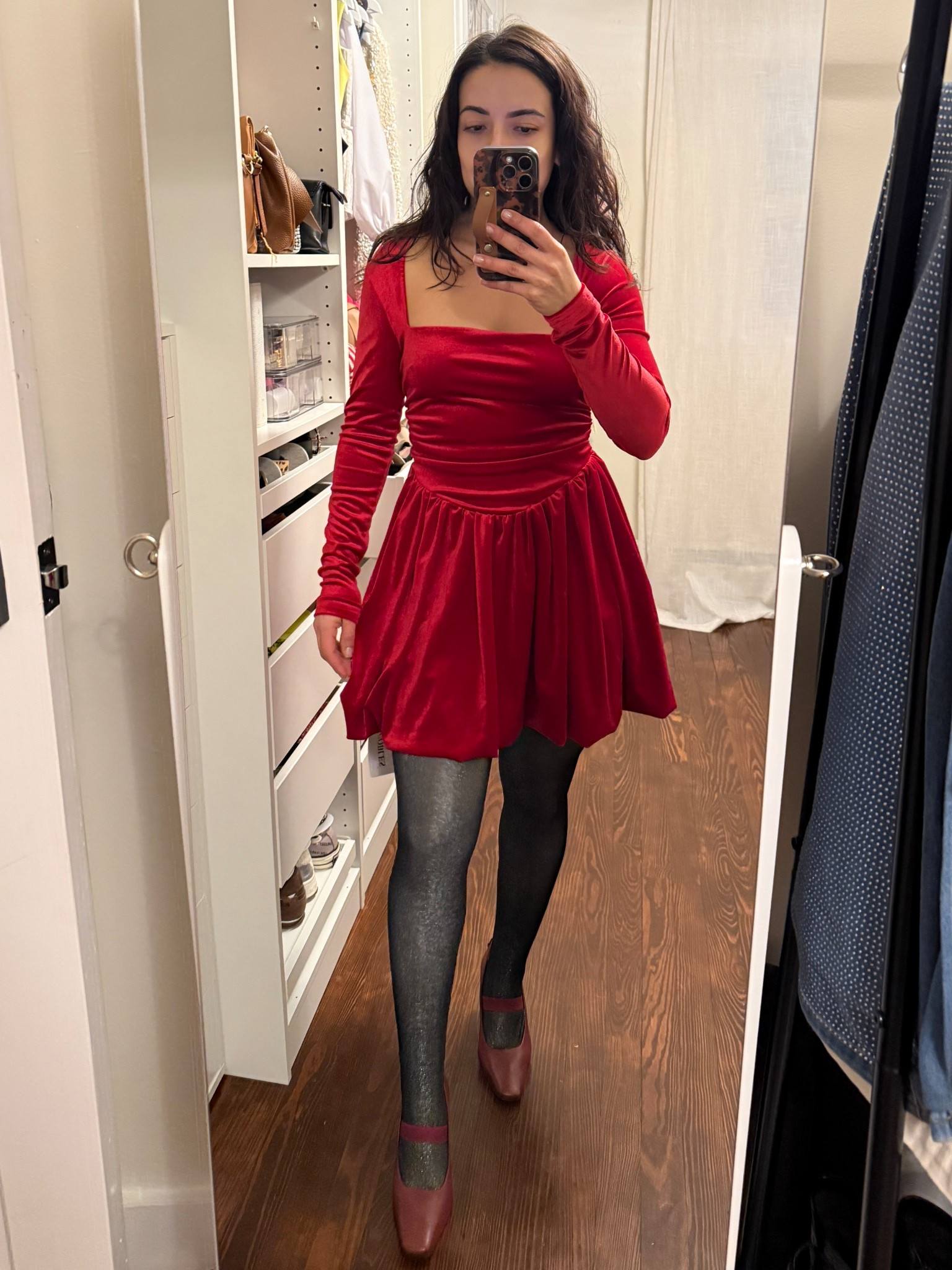 Velvet bubble hem dress for holiday parties and events. Petite friendly. Sparkle fleece tights. Both size small and from Amazon. Comes in multiple colors. Last minute  Christmas outfit idea! 

#LTKSeasonal #LTKPetite #LTKHoliday