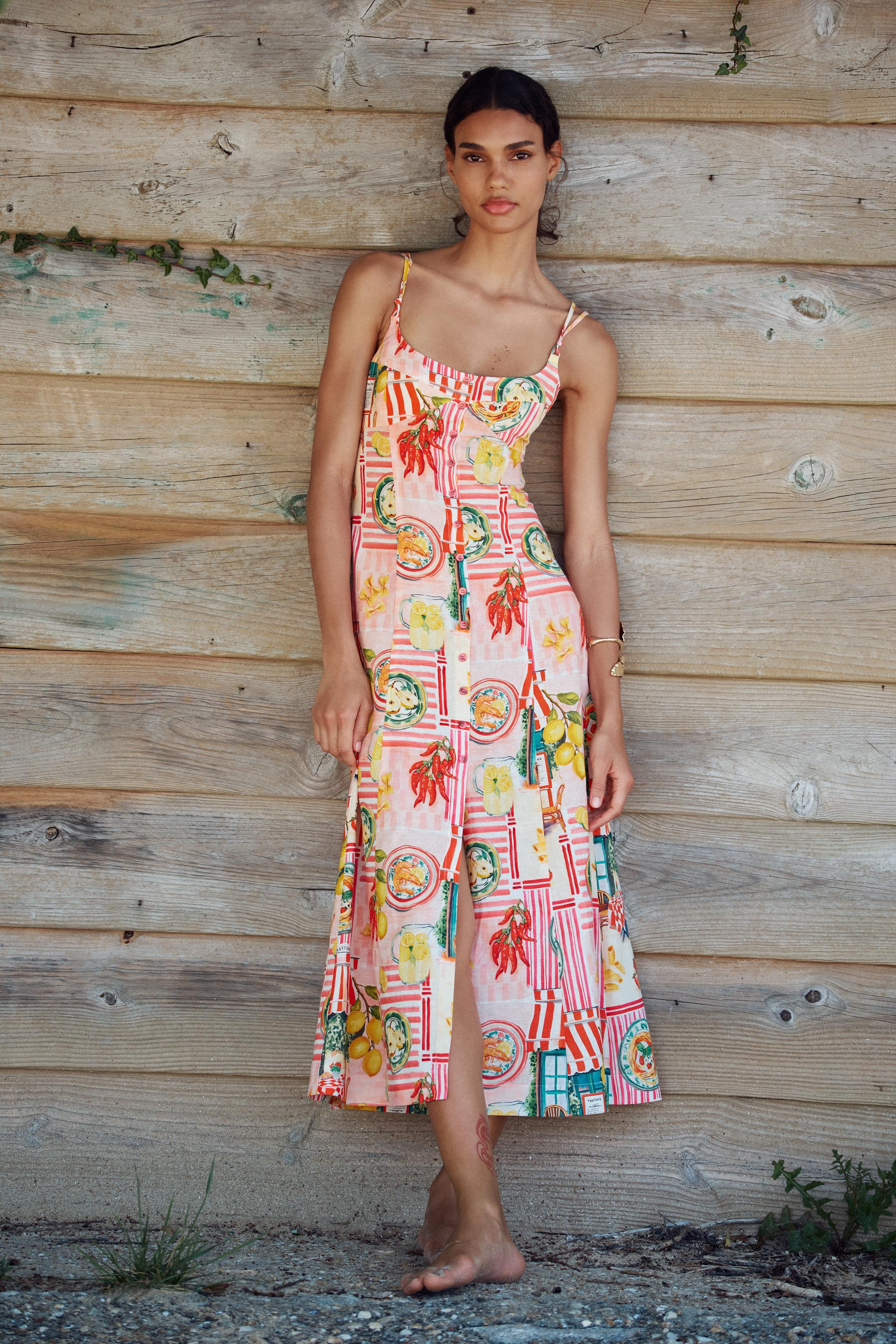 PATCHWORK PRINT LINEN MIDI DRESS | Zara US