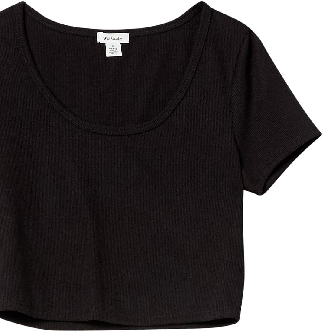 Amazon Brand - Wild Meadow Women's Short Sleeve Scoop Neck Rib Knit Crop Top | Amazon (US)
